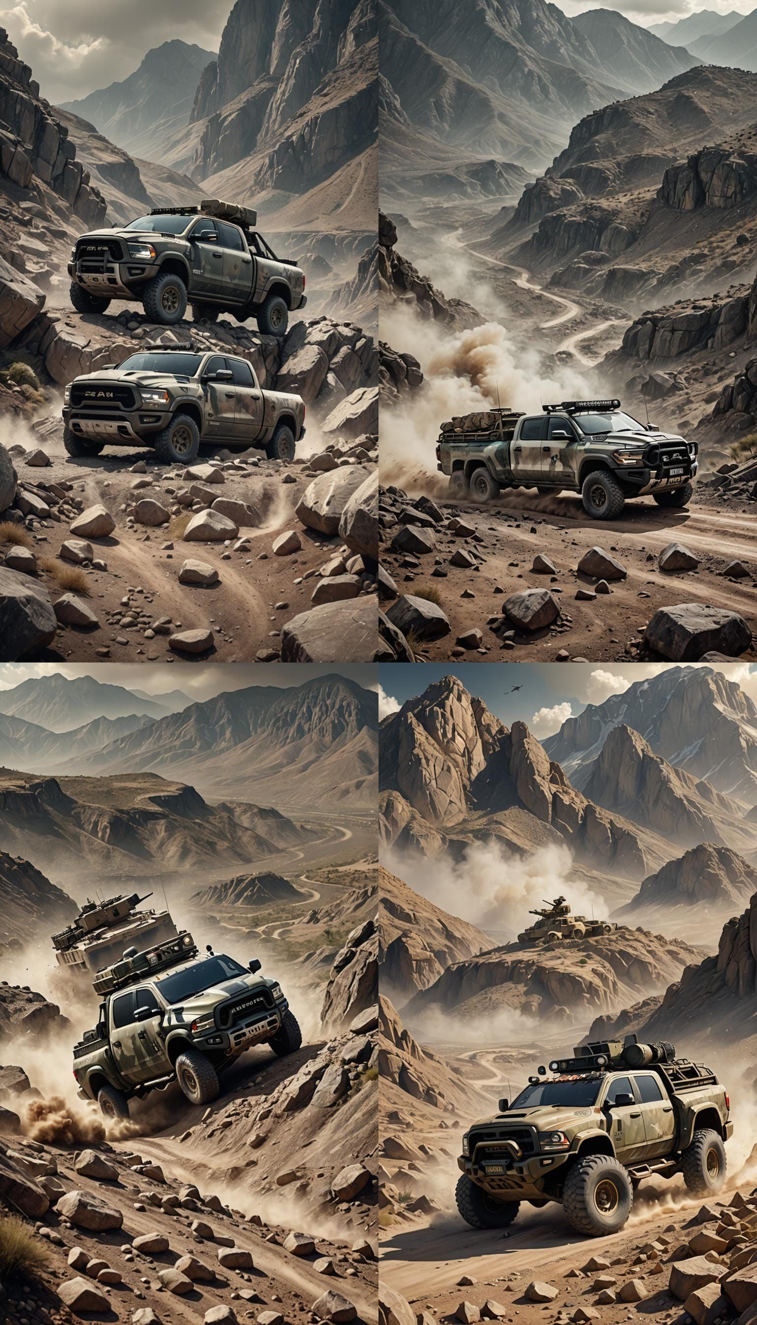 Mexican Army Ram 1500 Truck on Rocky Terrain