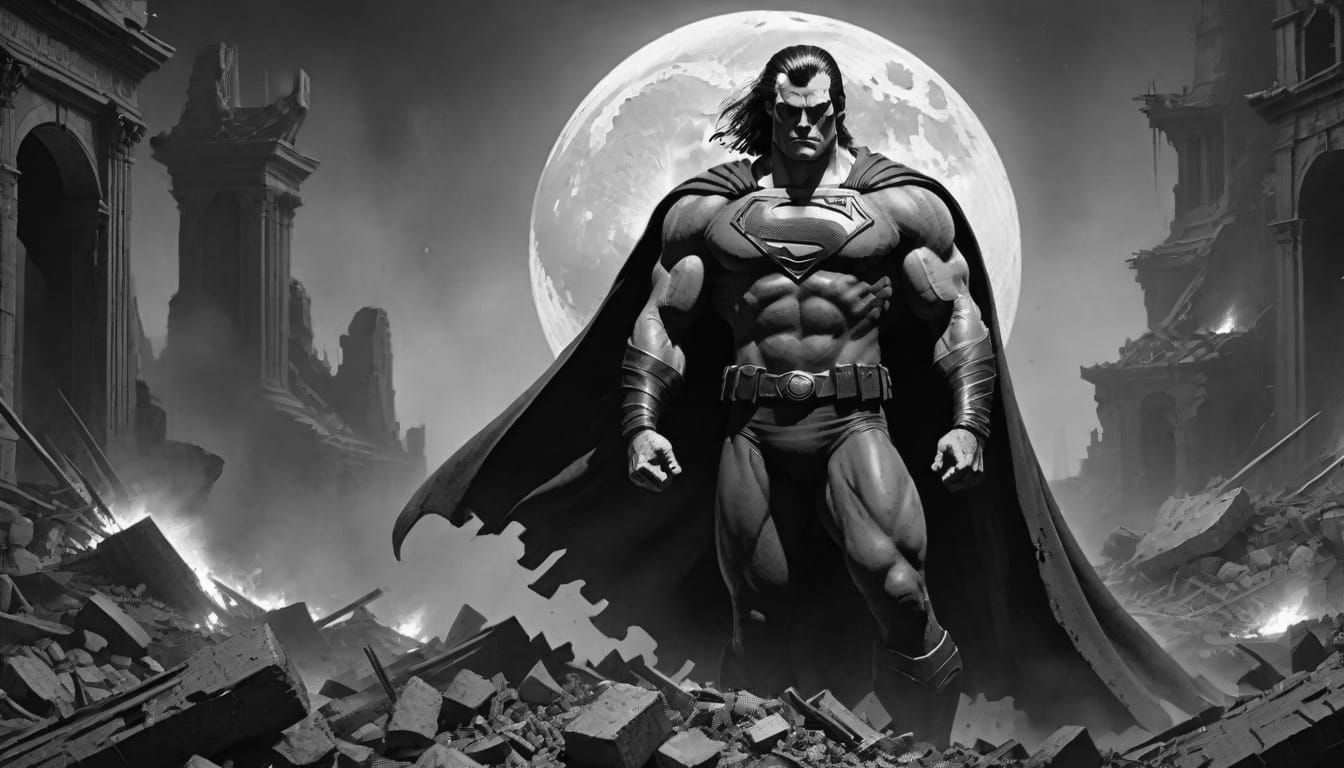 Grimdark Superman Reimagined: Charcoal Fantasy Art