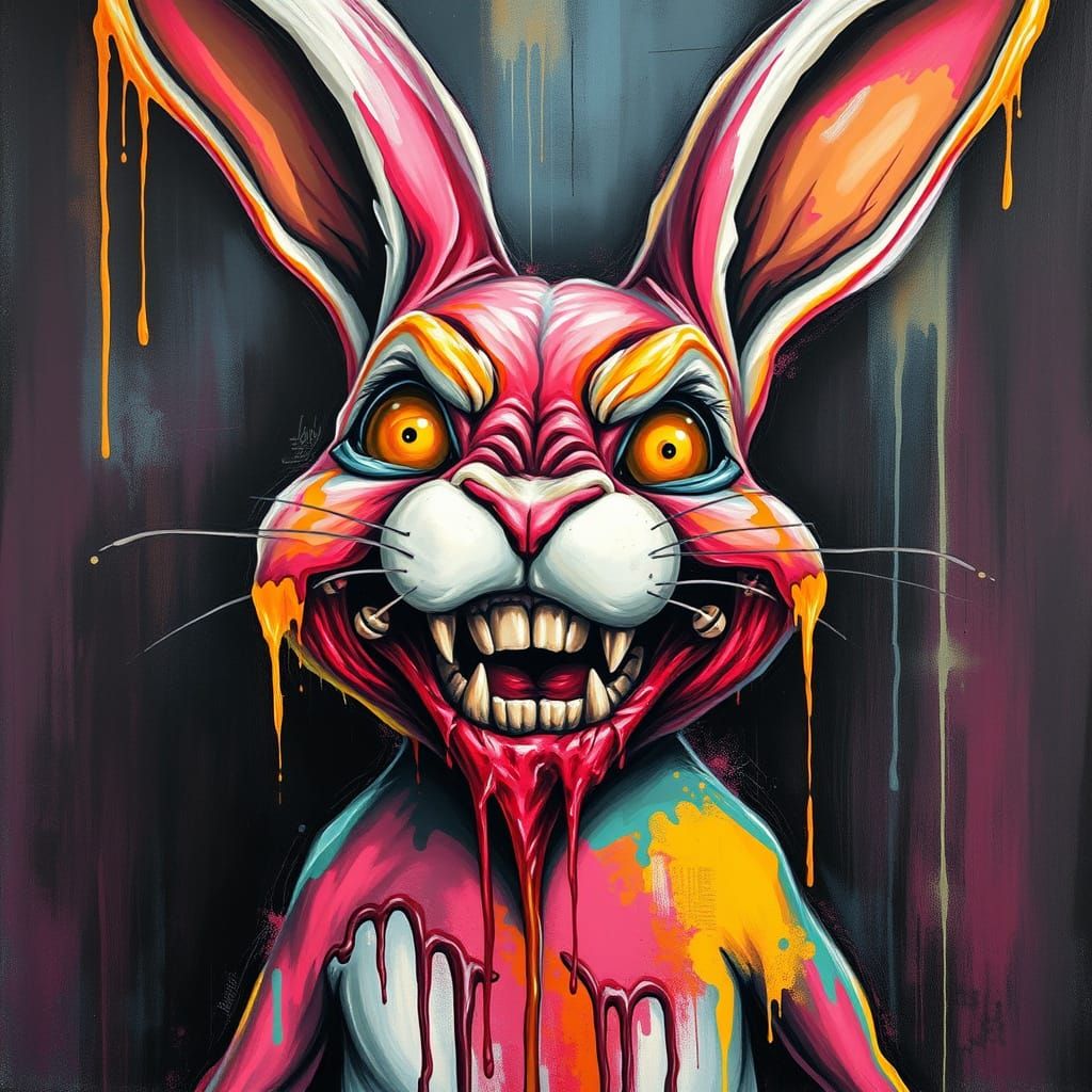 Grotesque Easter Bunny in Gothic Graffiti Style