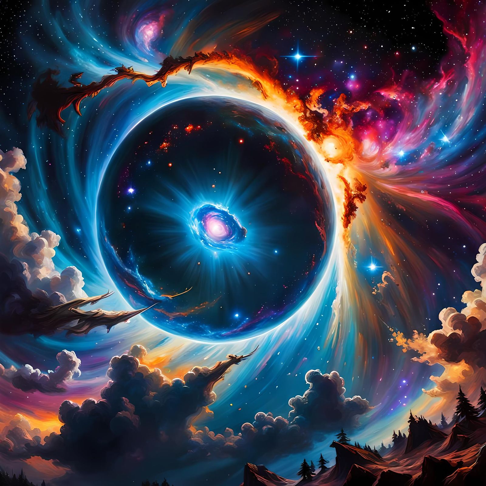 Dramatic Galactic Nebula in Impressionist Style