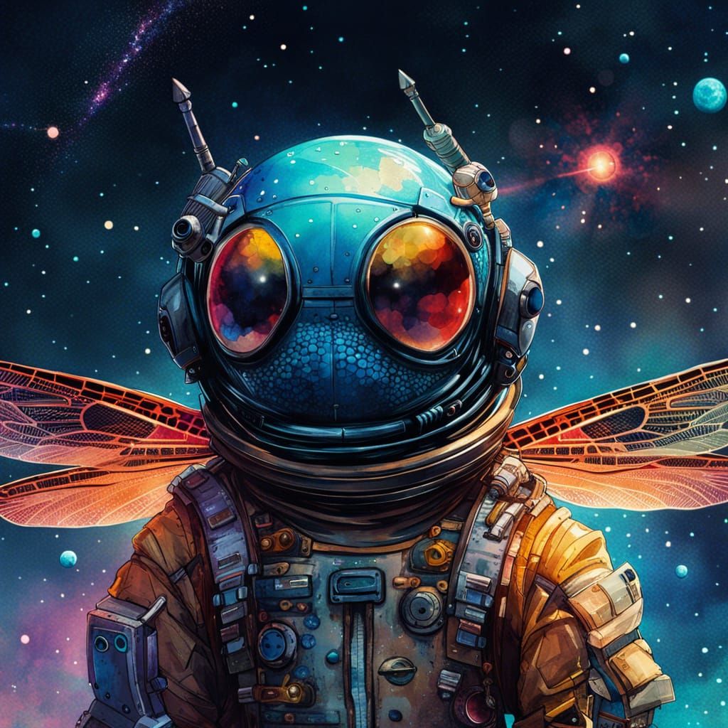 Anime Dragonfly Astronaut in Watercolor Style