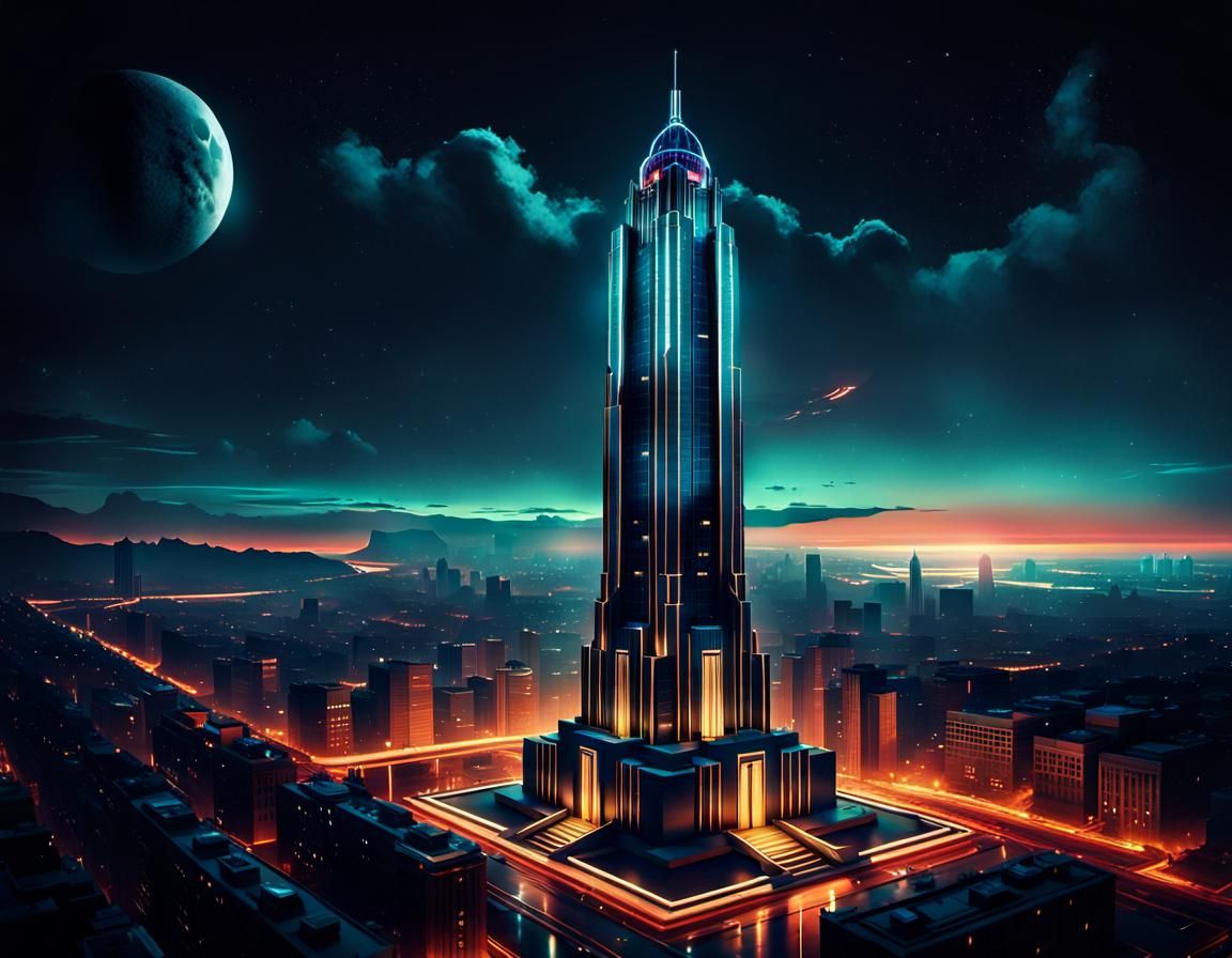 Art Deco style version of the MCU Avenger's Tower shown at n...