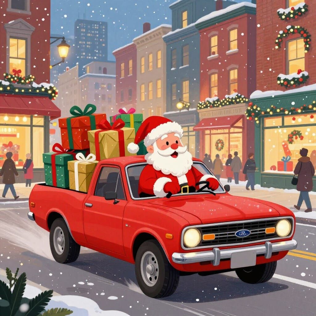 Santa Drives a Maverick Truck Through Festive City