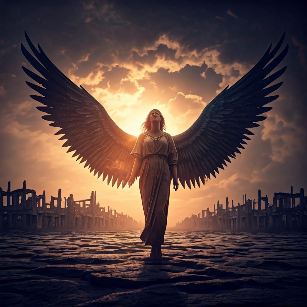 Dark Angel of War-torn Landscape