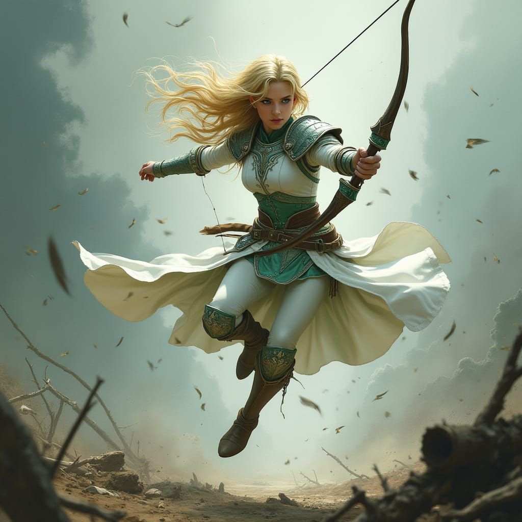 Ethereal Elf Warrior Leaps into Battle