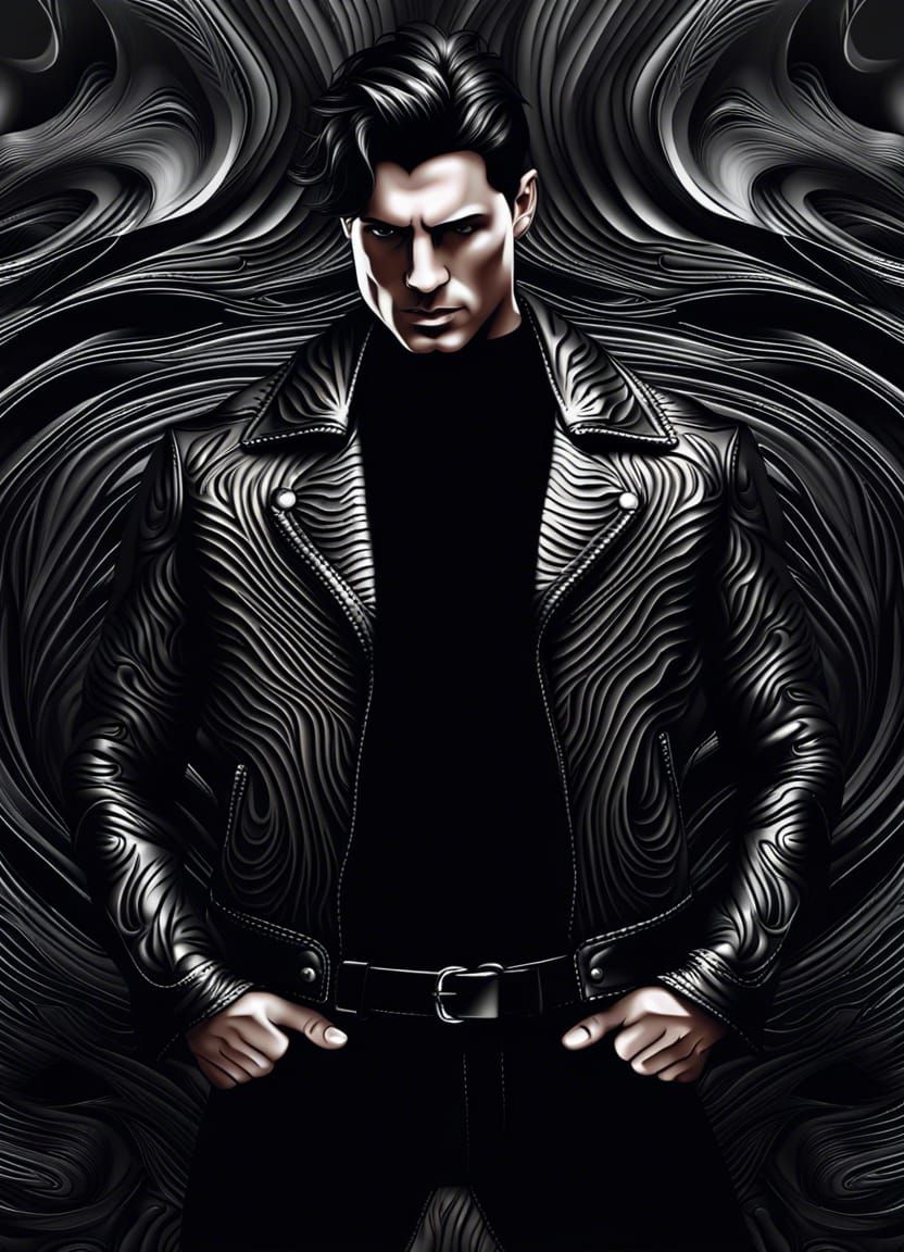 Handsome Man in Leather Jacket with Abstract Background