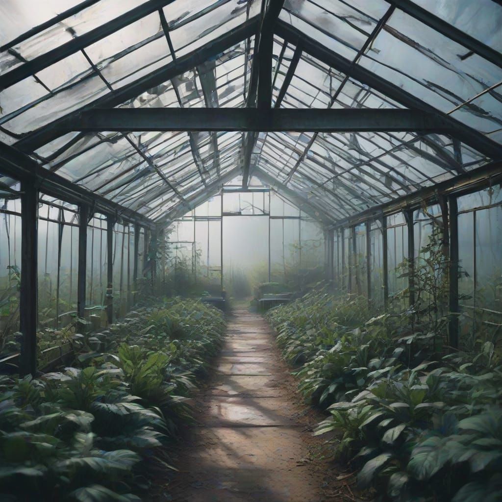 Abandoned Greenhouse Overtaken by Nature, Cinematic Morning ...