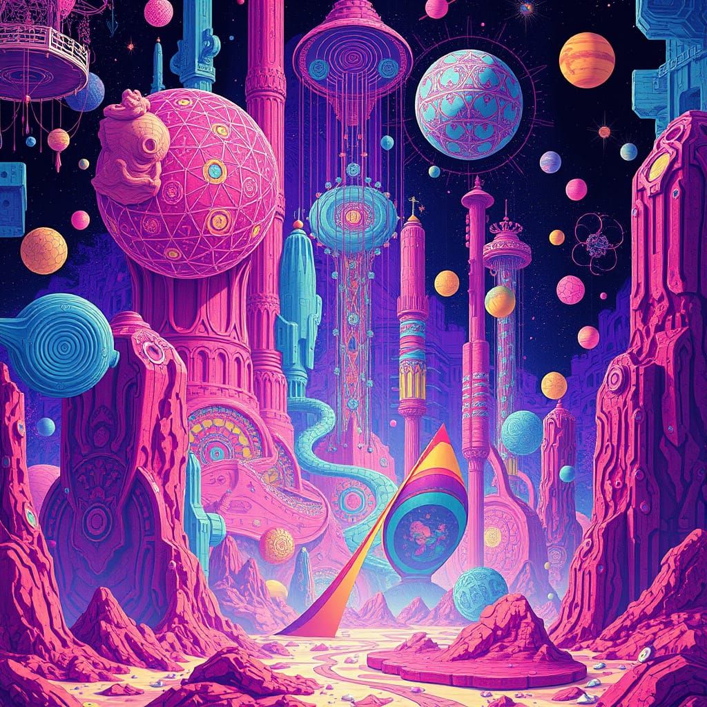 Dreamlike Futuristic Art in Vibrant Colors