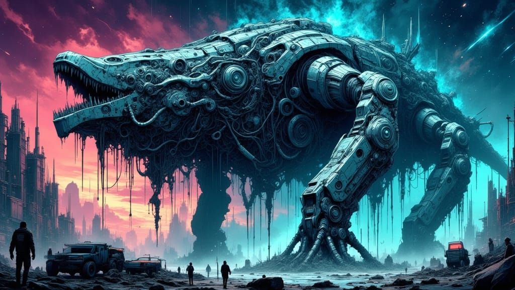 Cybernetic Whale in Cyberpunk Pirate Style