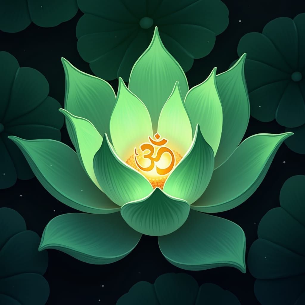 Vibrant Green Lotus with Ohm in Manga Style