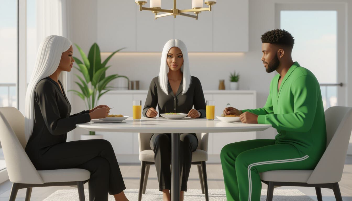 African Woman and Man Dining in Luxury Apartment