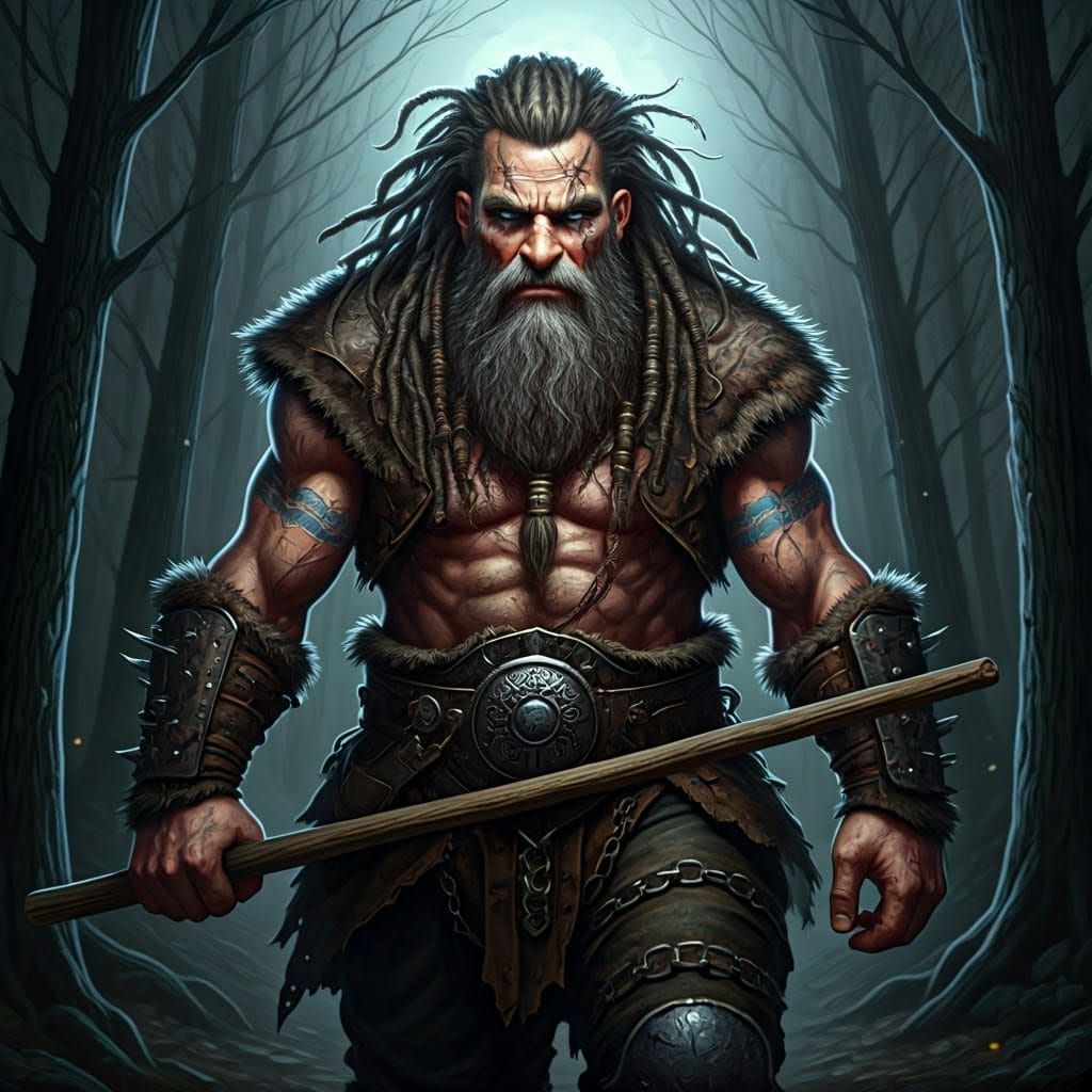 Viking Chieftain in Moonlit Forest