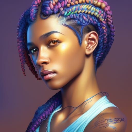 Black Woman with Galaxy Hair, Detailed Portrait