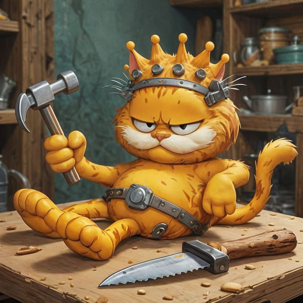 Garfield Cat as Carpenter Queen with Tools