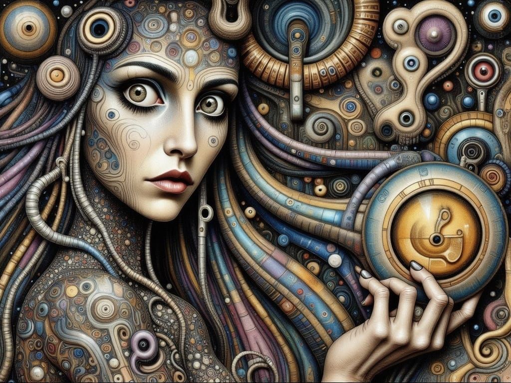 Surreal Dream World with Abstract Chains in Mixed Media