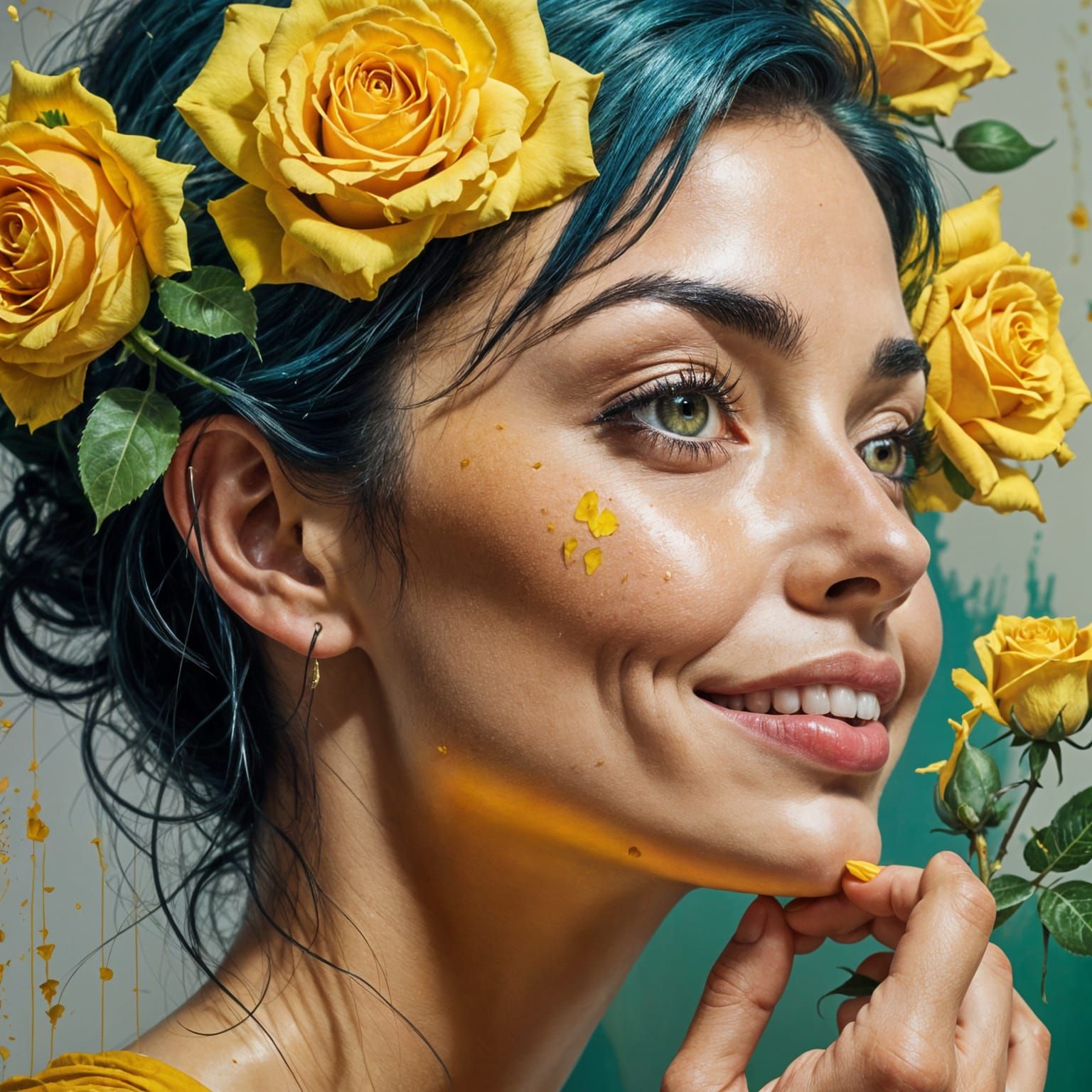 Colombian Woman Smelling a Rose, Vivid Close-Up