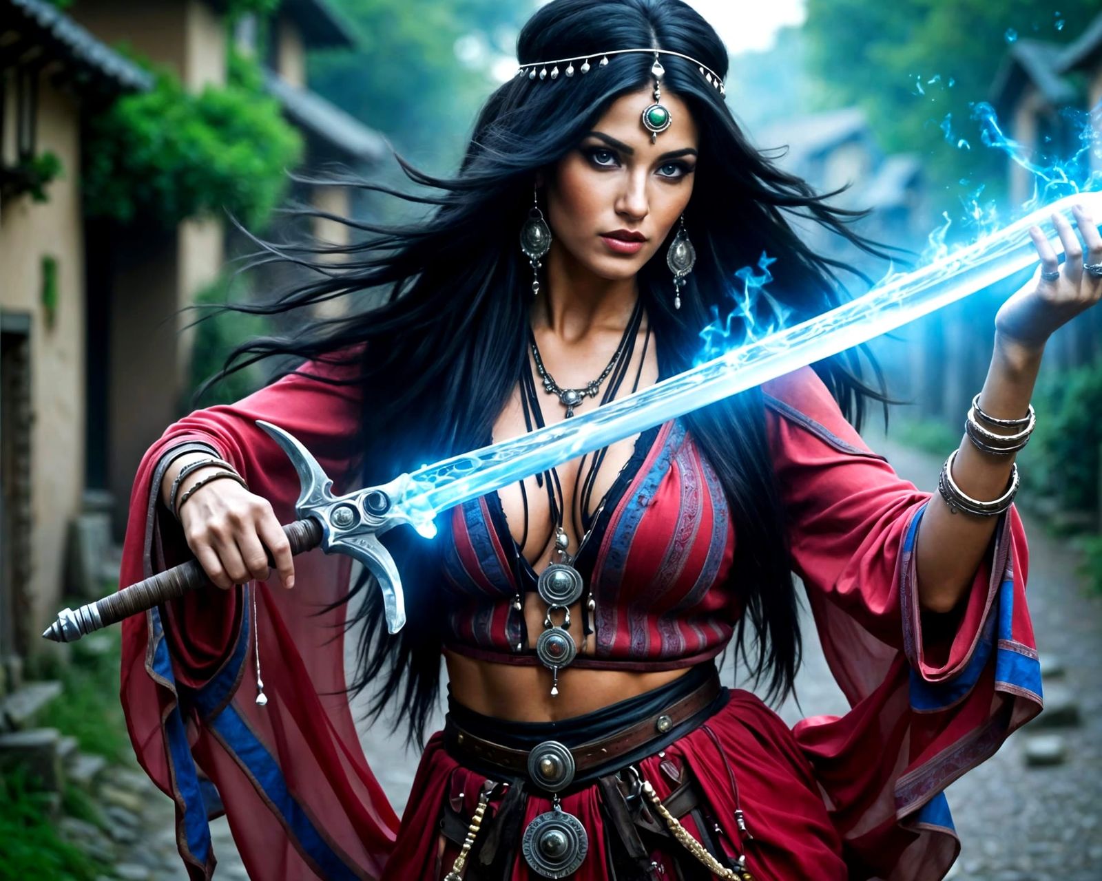 Sorceress Gypsy Warrior in Crystal Sword Battle
