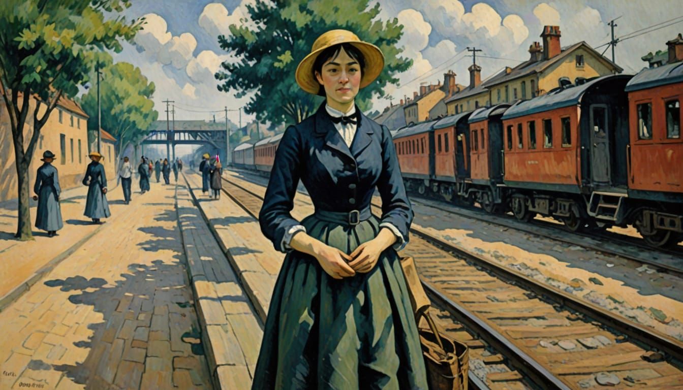 Vietnamese-Italian Woman in Railway Station as Cézanne Paint...
