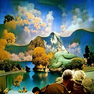 Mountain Lake Landscape in Surrealist Style