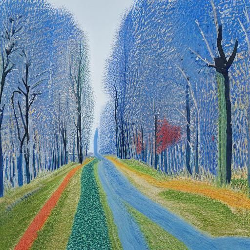 Seasonal Road Landscape in Hockney Style