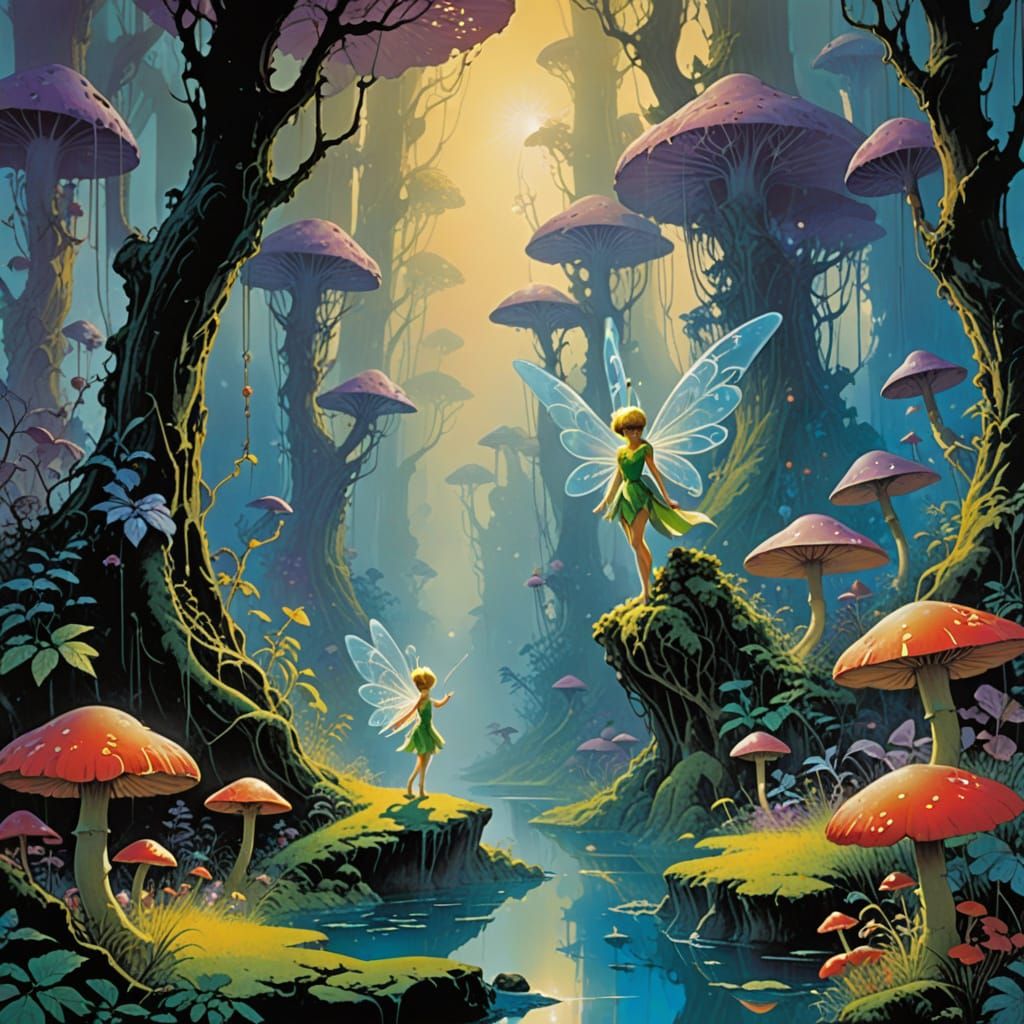 Enchanted Forest Goddess in Vibrant, Dreamy Roger Dean Style
