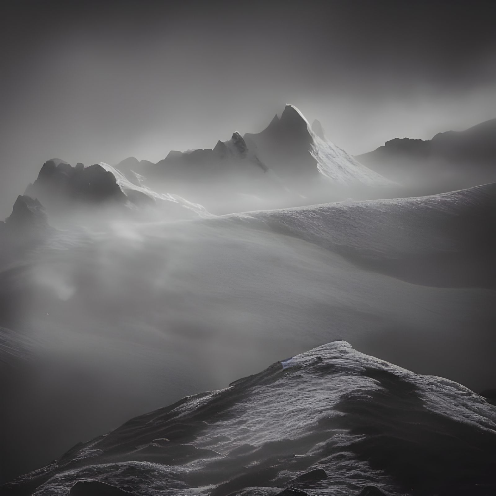 Mountain Vista with Heather, Gorse, and Snow Crags