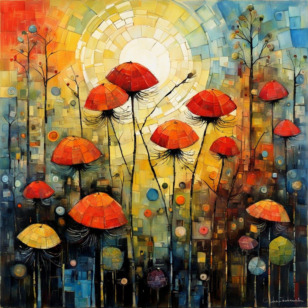 Primitive Naive Encaustic Painting with Textured Elements