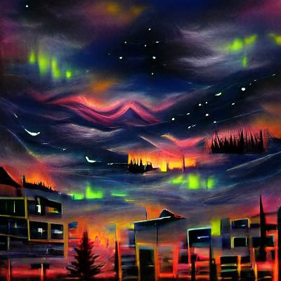 City Lights: Northern Lights Sunset Painting