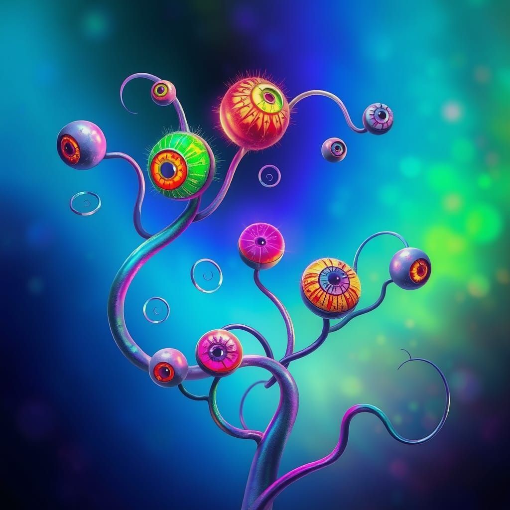 Ethereal Bloom in Iridescent Hues, Twisted Vines and Glowing...