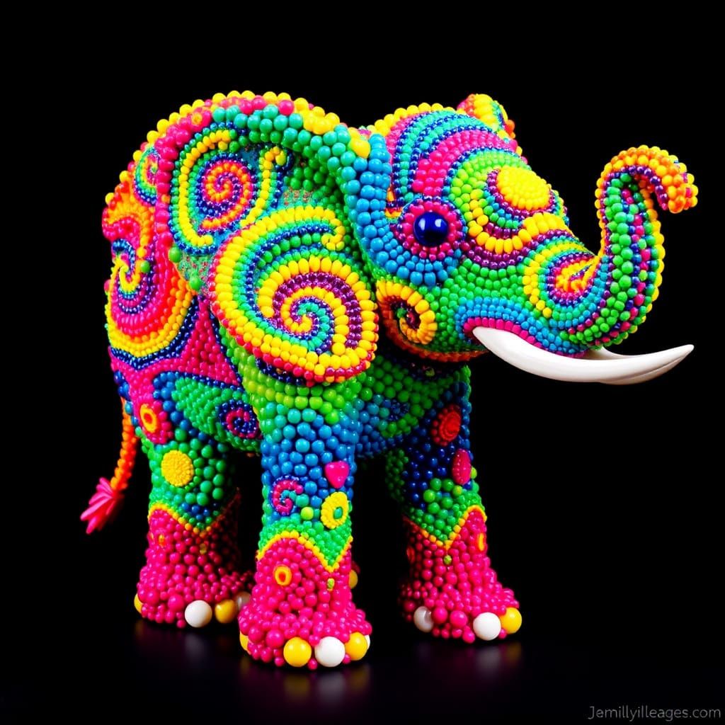 Colorful Beaded Elephant Sculpture in Rainbow Style