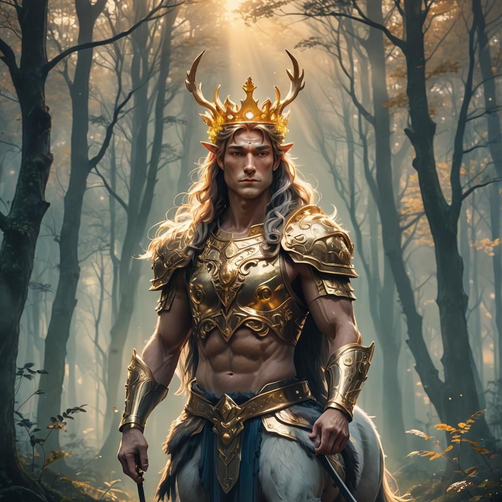 Crowned Centaur in Misty Forest, Manga Scan Style