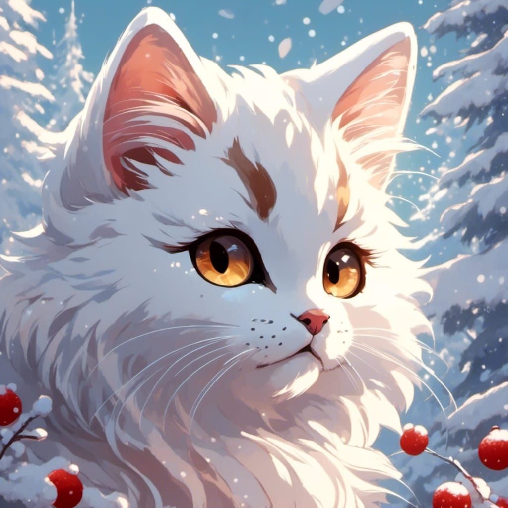 Celestial Christmas Tree Cat in Winter Forest