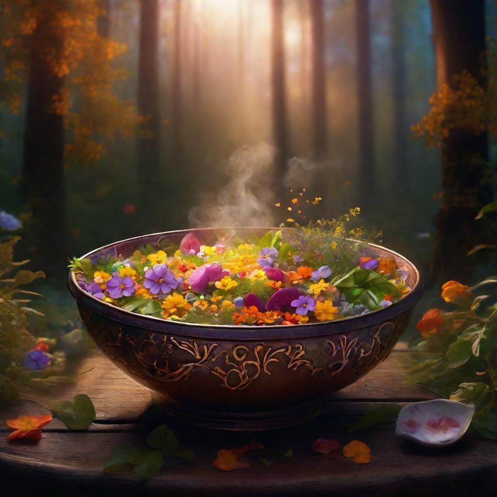 Mystical Word Salad in Fantasy Forest, Digital Art