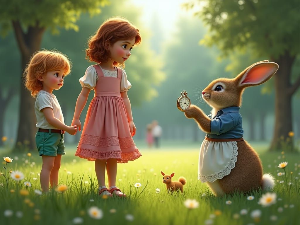 Whimsical Fantasy Scene in Vibrant Green Park