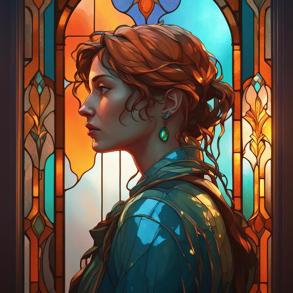 Melancholy Figure at Stained Glass Window