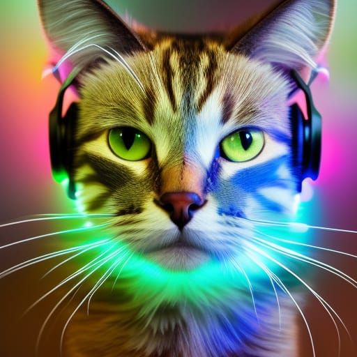 Gamer with Cat Headphones in Gamercore Style