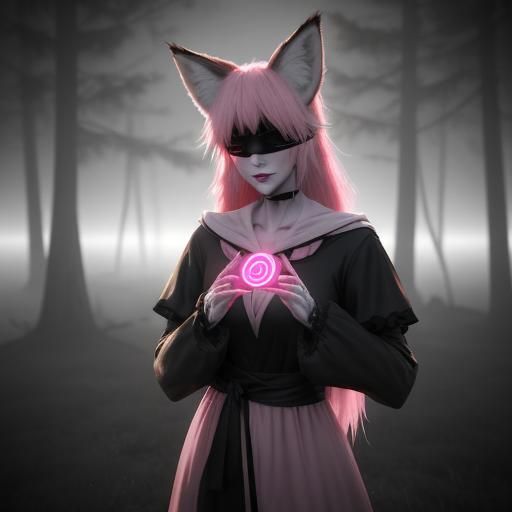 Anime Girl with Fox Ears Dancing in Fog