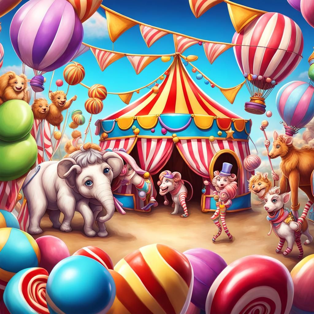 Talking Animal Circus Spreads Joy in Candyland Art