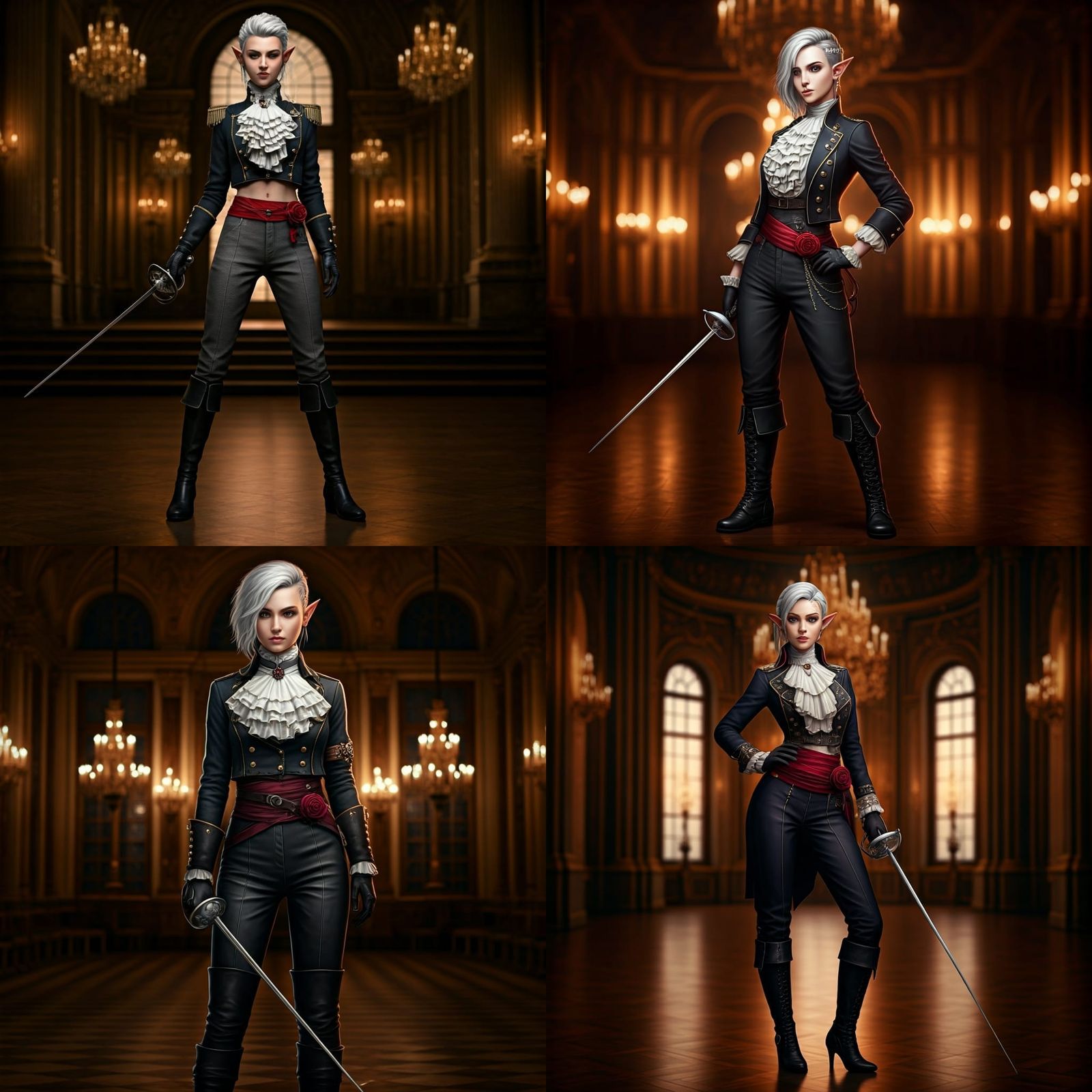 Elegant Teenage Elf Fencer in Military Fashion
