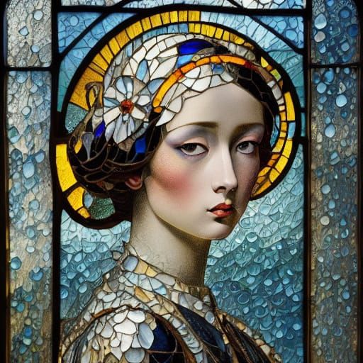 Elegant Baroque Oil Painting of a Young Woman in a Stained G...