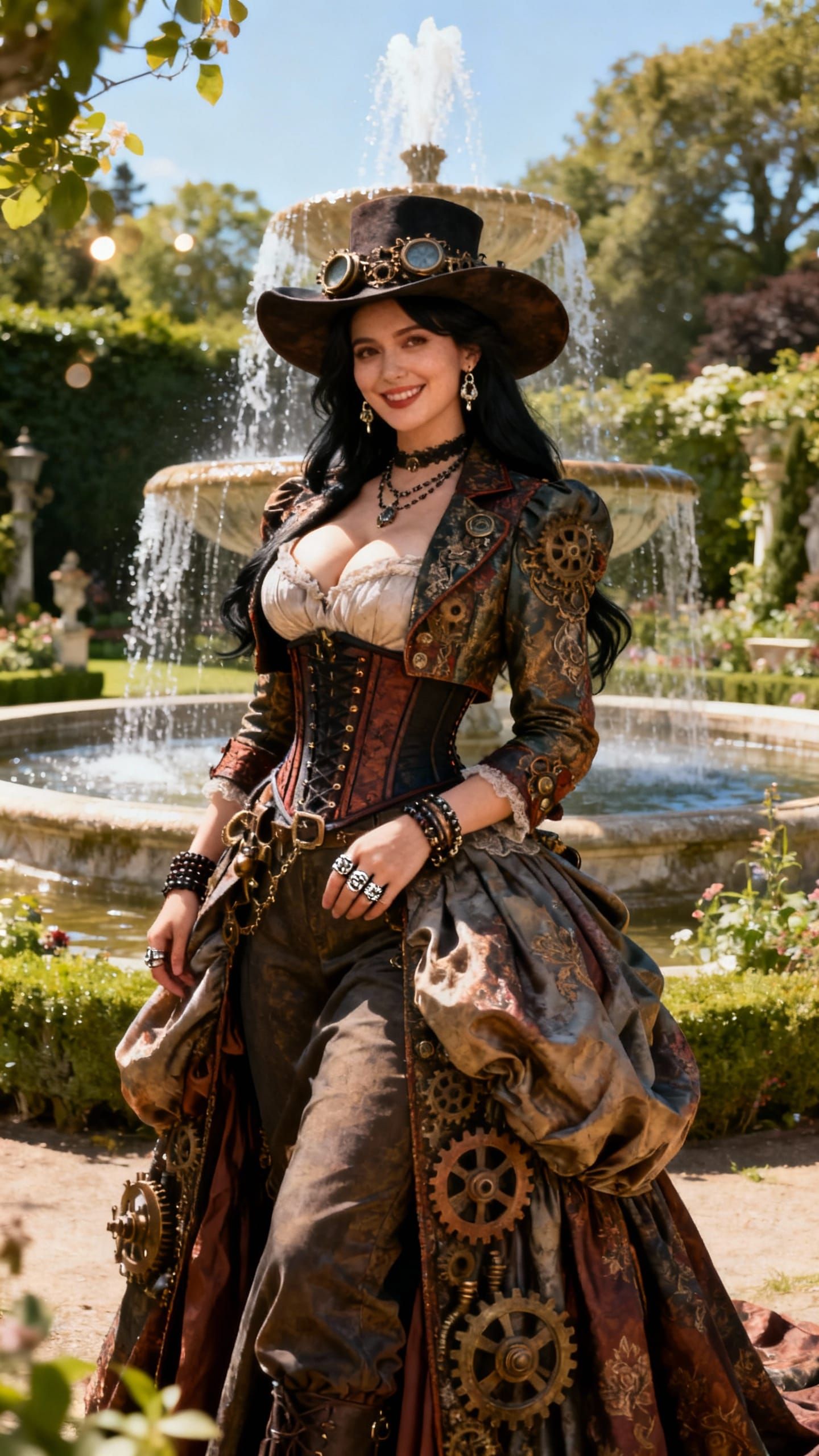 Steampunk Woman in Victorian Garden