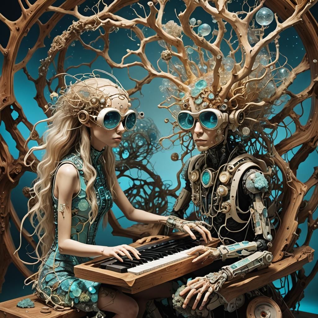 Ethereal Figures in Surreal Galaxy: A Digital Art Piece