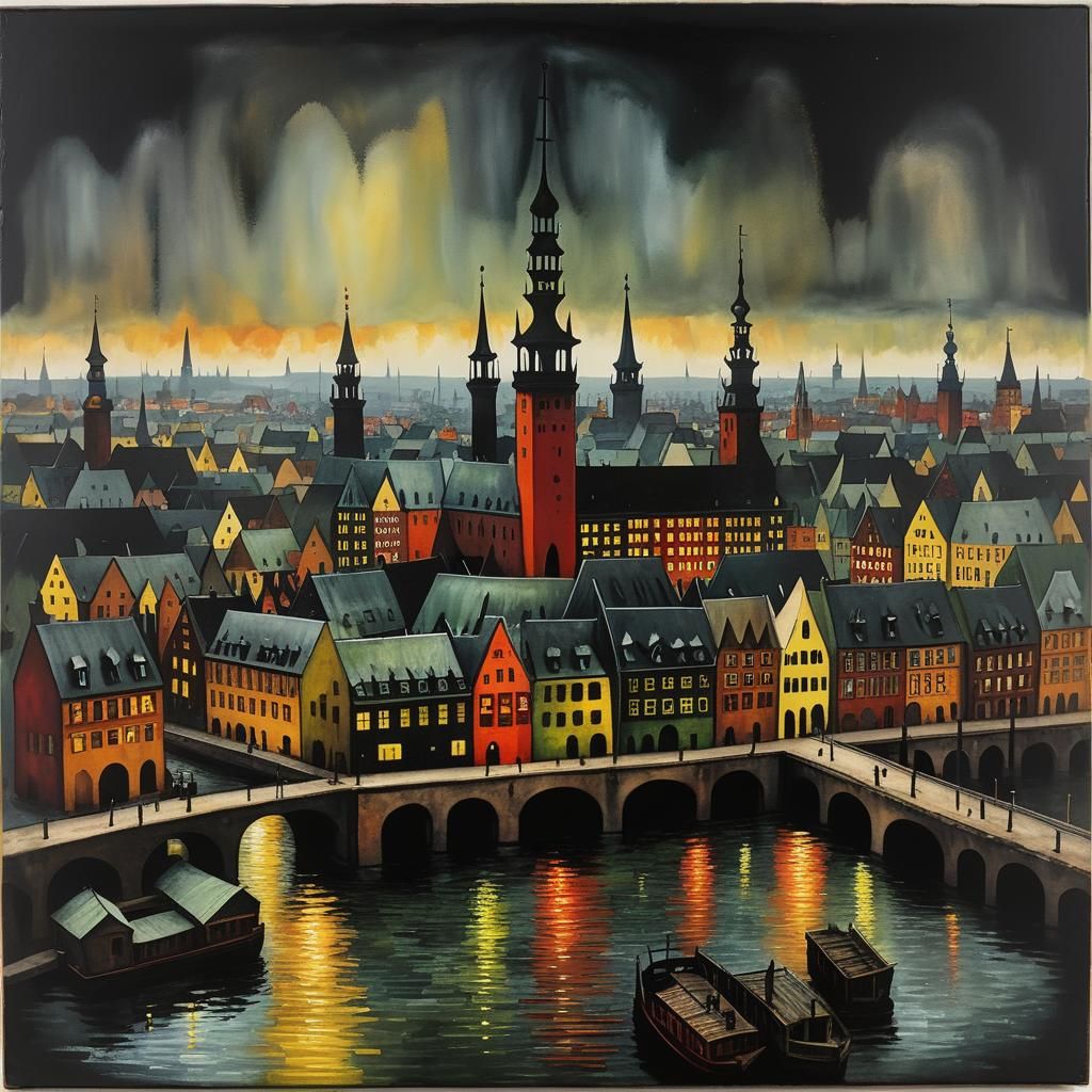 Sinister Hamburg Speicherstadt in Tim Burton Style