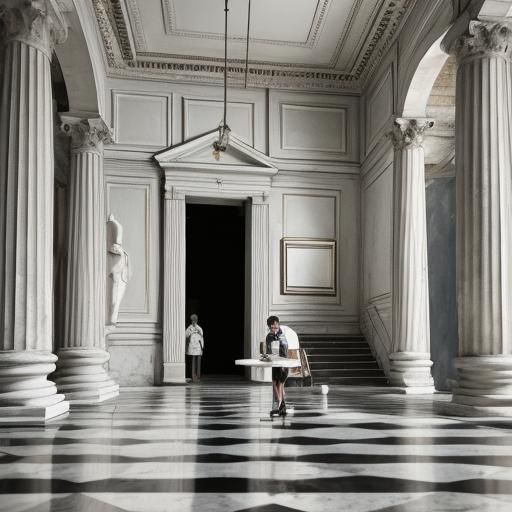 Robot in Coffee Shop: Black and White Portrait