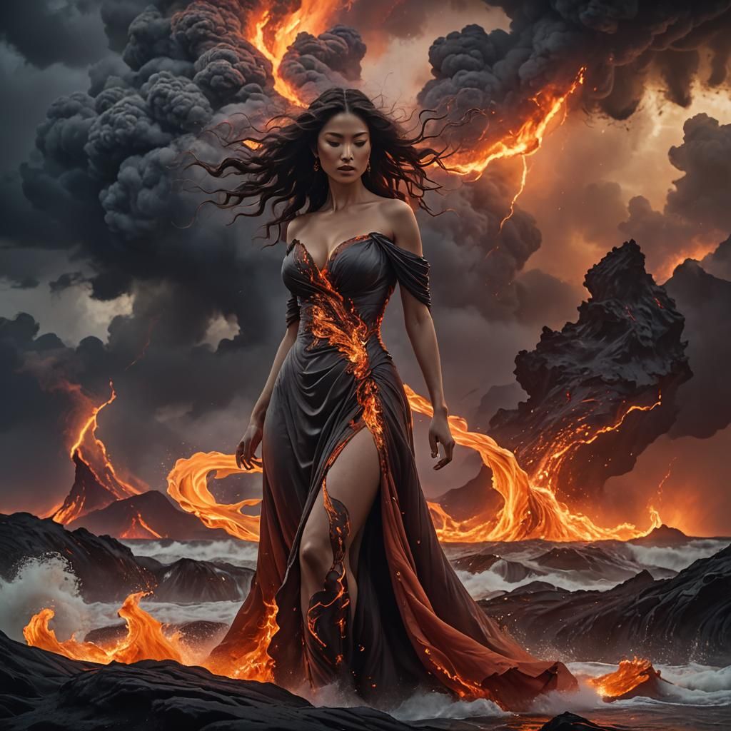 Lava Dress Woman in Fiery Digital Art