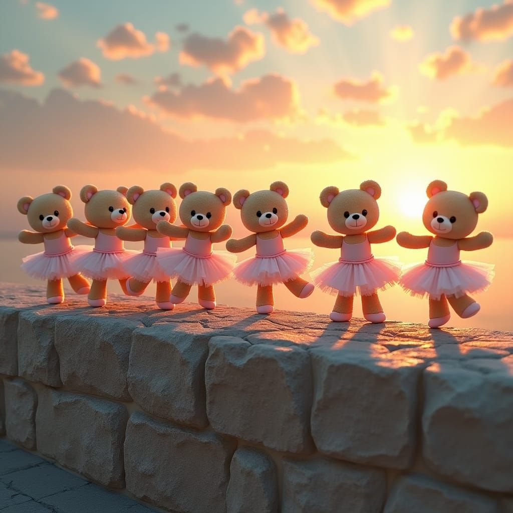Teddy Bear Ballerinas Dance at Sunset: Matte Painting