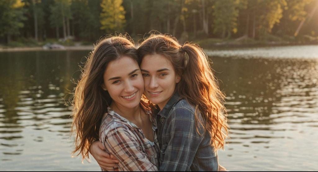 Lesbian Couple Embrace at Sunset: Professional Photography