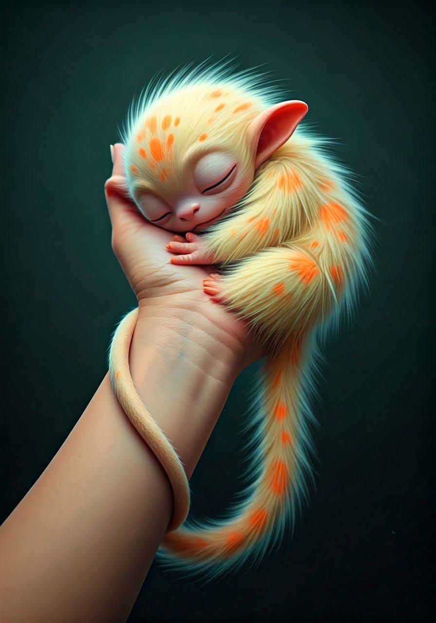 Sleeping Furry Alien in Hand