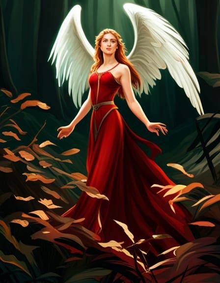 Dramatic Angel in Forest, Digital Art