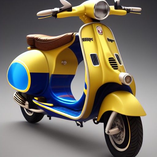 Yellow Vespa with Pinup Model in Pixar Style